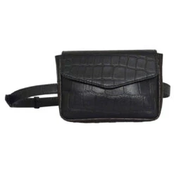 Assots London Camella Croc Leather Festival Bum Bag - Black
