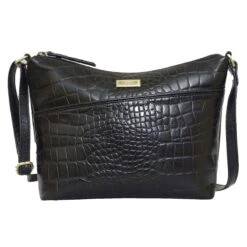 Assots London Carol Croc Leather Crossbody Bag - Black