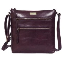 Assots London Cori Waxy Vintage Crossbody Bag - Plum Purple