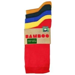 Bassin And Brown 5 Pack Plain Bamboo Socks - Red/Yellow/Sea Green/Blue/Mustard
