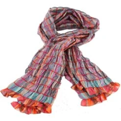 Bassin And Brown Arboretum Metalic Check Silk Scarf- Pink/Turquoise/Beige