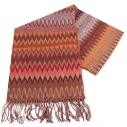 Bassin And Brown Baggio Chevron Wool Scarf - Wine/Brown/Grey