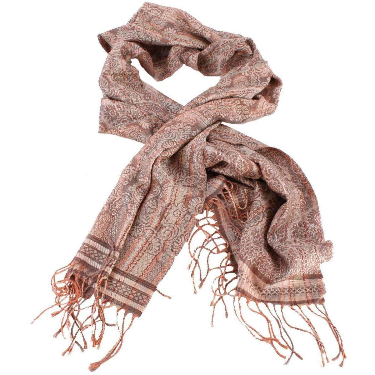 Bassin And Brown Bush Willow Stripe Flower Scarf- Brown/Camel