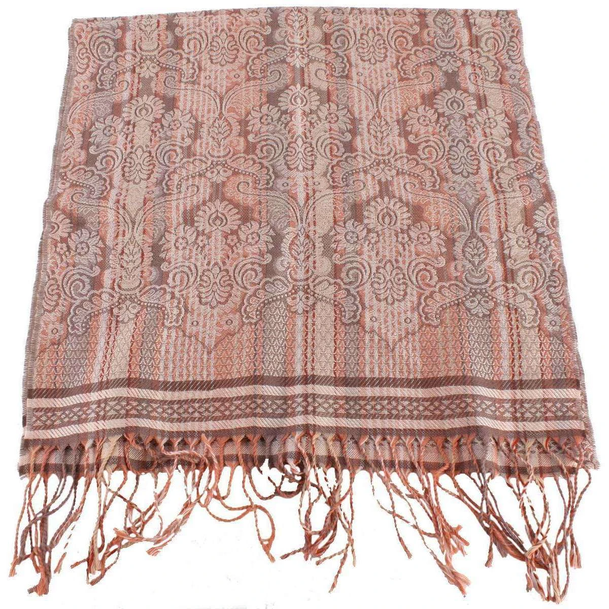 Bassin And Brown Bush Willow Stripe Flower Scarf- Brown/Camel - Image 3