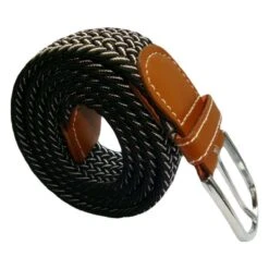 Bassin And Brown Chevron Lined Woven Buckle Belt - Black/White