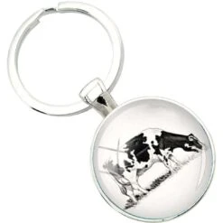 Bassin And Brown Cow Key Ring - Black/White