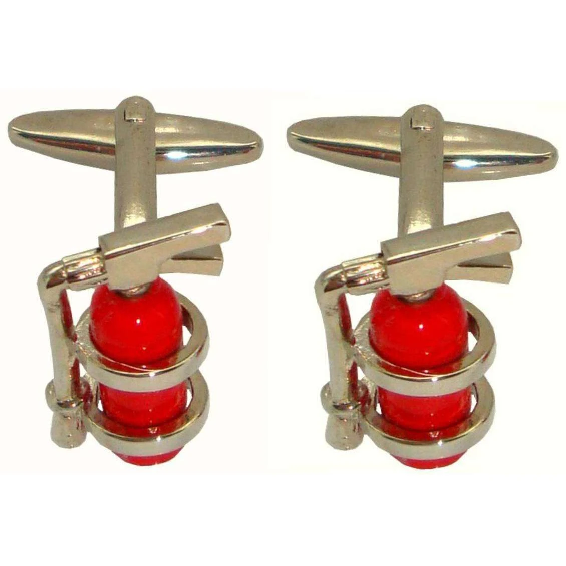 Bassin And Brown Fire Extinguisher Cufflinks - Red/Silver