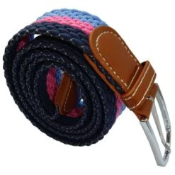 Bassin And Brown Horizontal Stripe Woven Belt - Blue/Pink/Navy