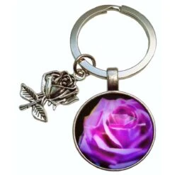 Bassin And Brown Rose Floral Key Ring - Purple