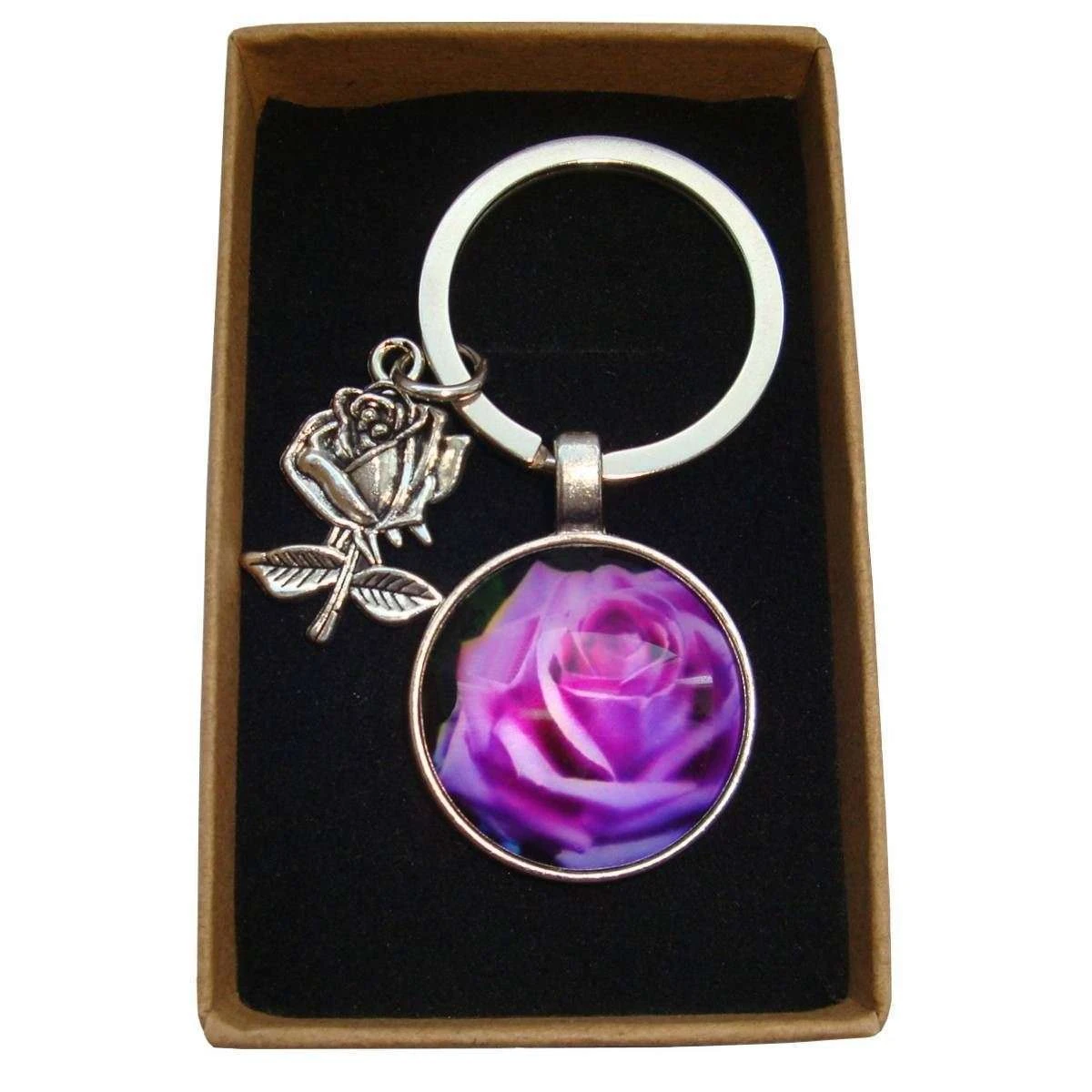 Bassin And Brown Rose Floral Key Ring - Purple - Image 2