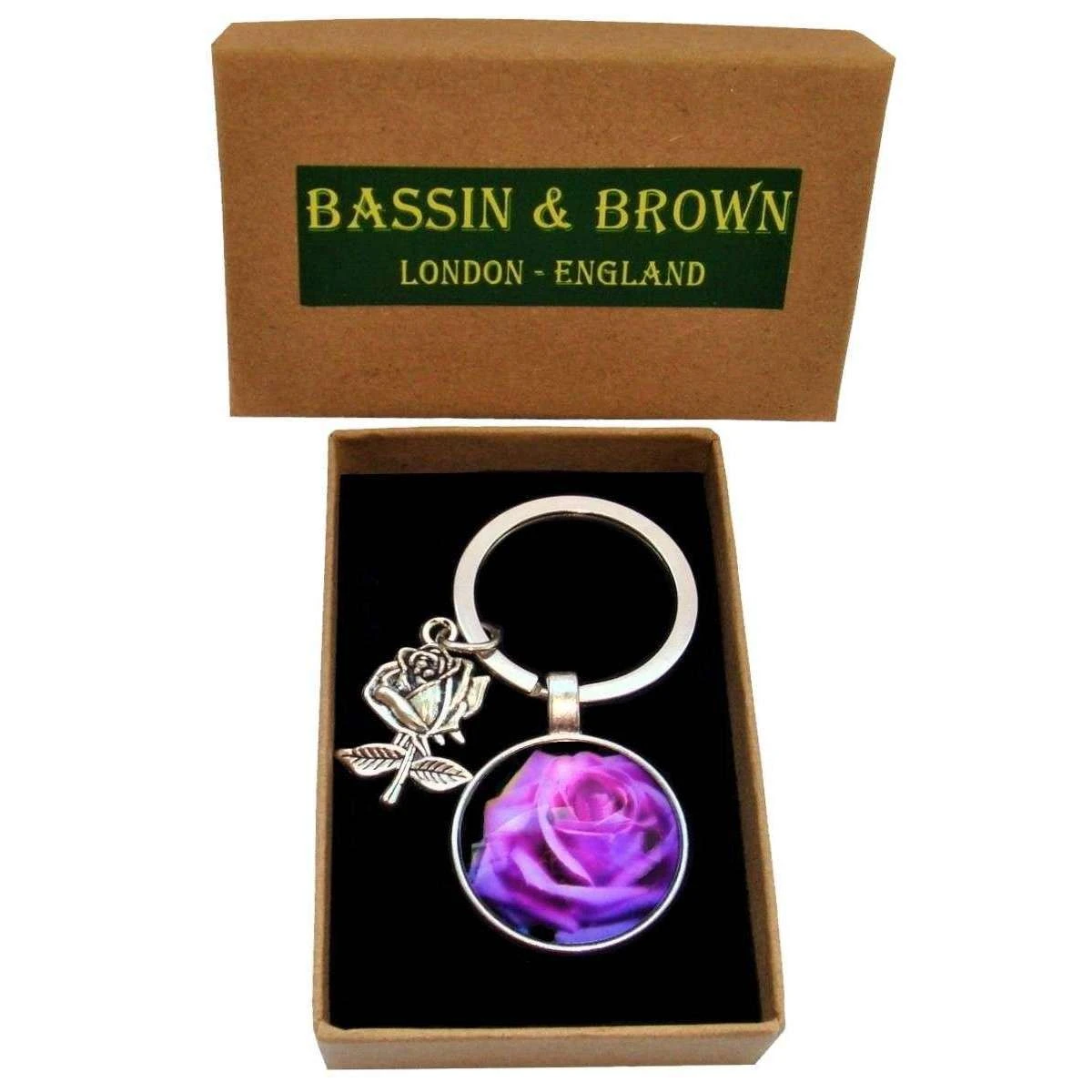 Bassin And Brown Rose Floral Key Ring - Purple - Image 3