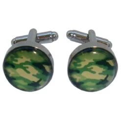 Bassin And Brown Round Camouflage Cufflinks - Green