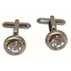 Bassin And Brown Round Crystal Cufflinks - Silver