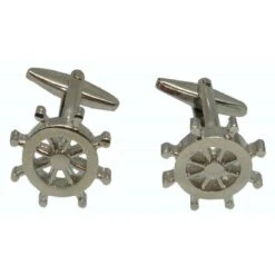Bassin And Brown Ship Steering Wheel Cufflinks - Silver