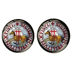 Bassin And Brown Sigillum Militum Knights Templar Cufflinks - Grey Blue/Red/White