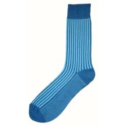 Bassin And Brown Vertical Stripe Midcalf Socks - Blue/Light Blue