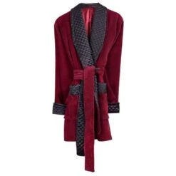 Bown Of London Belgravia Luxury Cotton Short Velvet Smoking Jacket - Burgundy