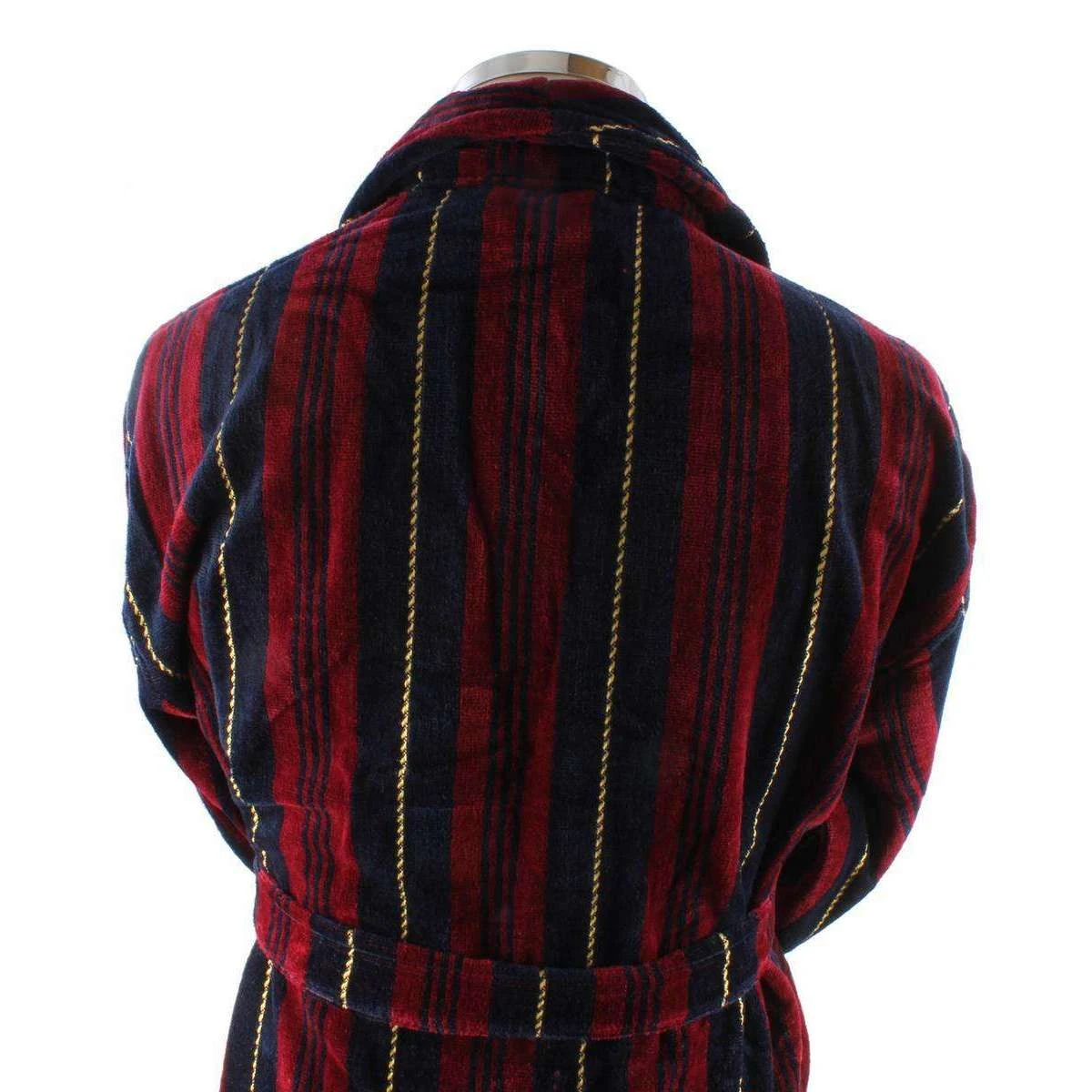 Bown Of London Marchand Egyptian Cotton Velour Dressing Gown - Wine/Navy/Gold - Image 2