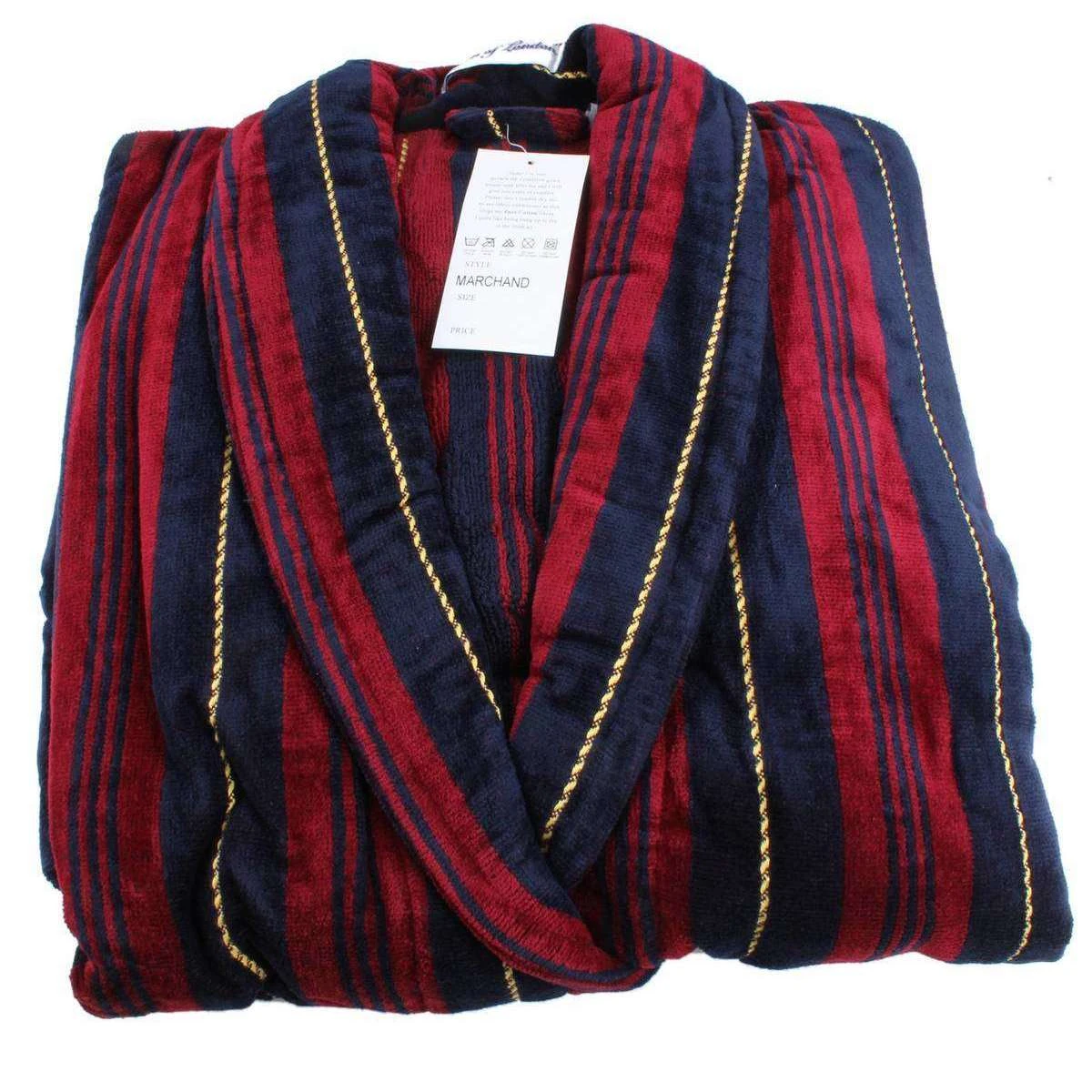 Bown Of London Marchand Egyptian Cotton Velour Dressing Gown - Wine/Navy/Gold - Image 5