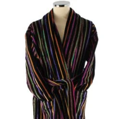 Bown Of London Mozart Bold Primary Striped Cotton Velour Dressing Gown - Black/Multi-colour