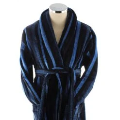 Bown Of London Salcombe Egyptian Cotton Velour Dressing Gown - Blue/Navy