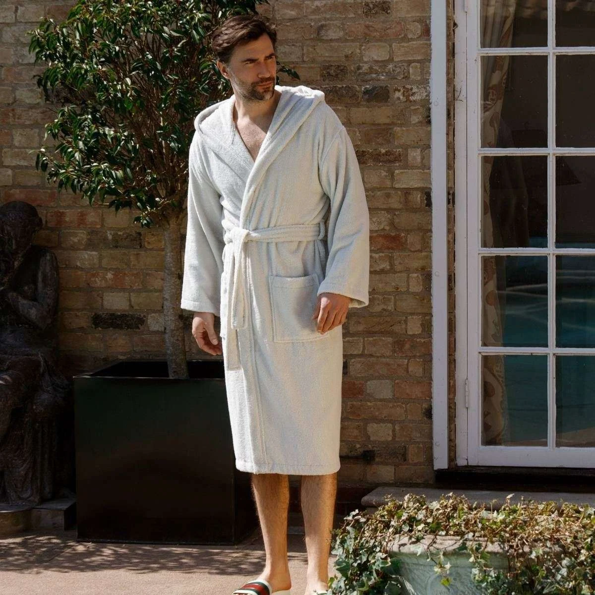 Bown Of London Terry NUA Cotton Towelling Dressing Gown - Light Grey - Image 4