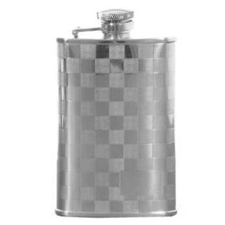 David Van Hagen 3.5oz Stainless Steel Chequered Hip Flask With Engraving Space - Silver