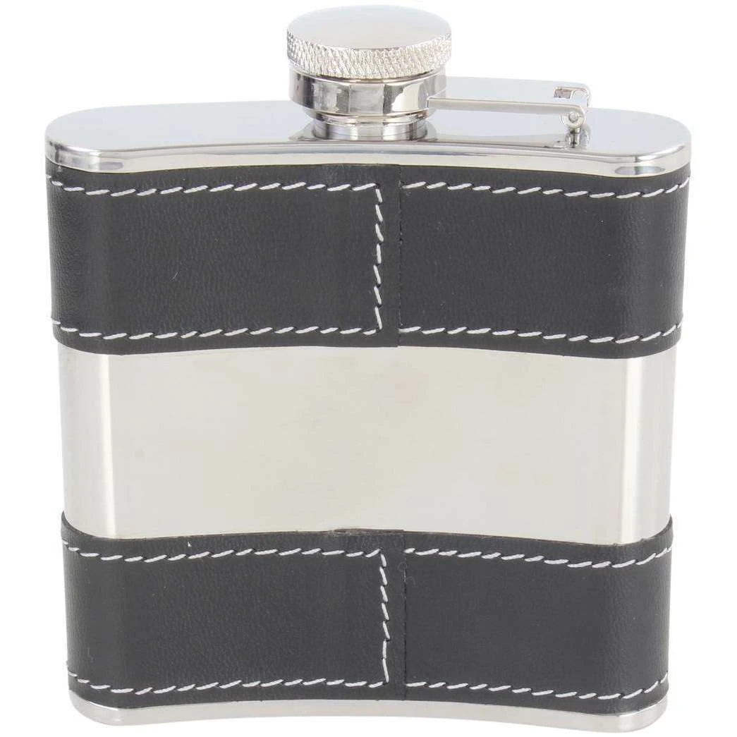David Van Hagen 5oz Stainless Steel Centre Hip Flask - Black/Silver - Image 2