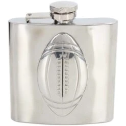 David Van Hagen 6oz Rugby Stainless Steel Hip Flask - Silver