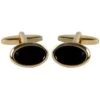 David Van Hagen Gold Plated Onyx Oval Cufflinks - Black/Gold