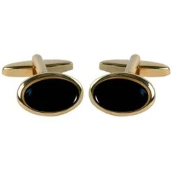 David Van Hagen Gold Plated Onyx Oval Cufflinks - Black/Gold