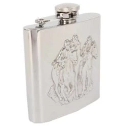 David Van Hagen Horse Racing 6oz Hip Flask - Silver