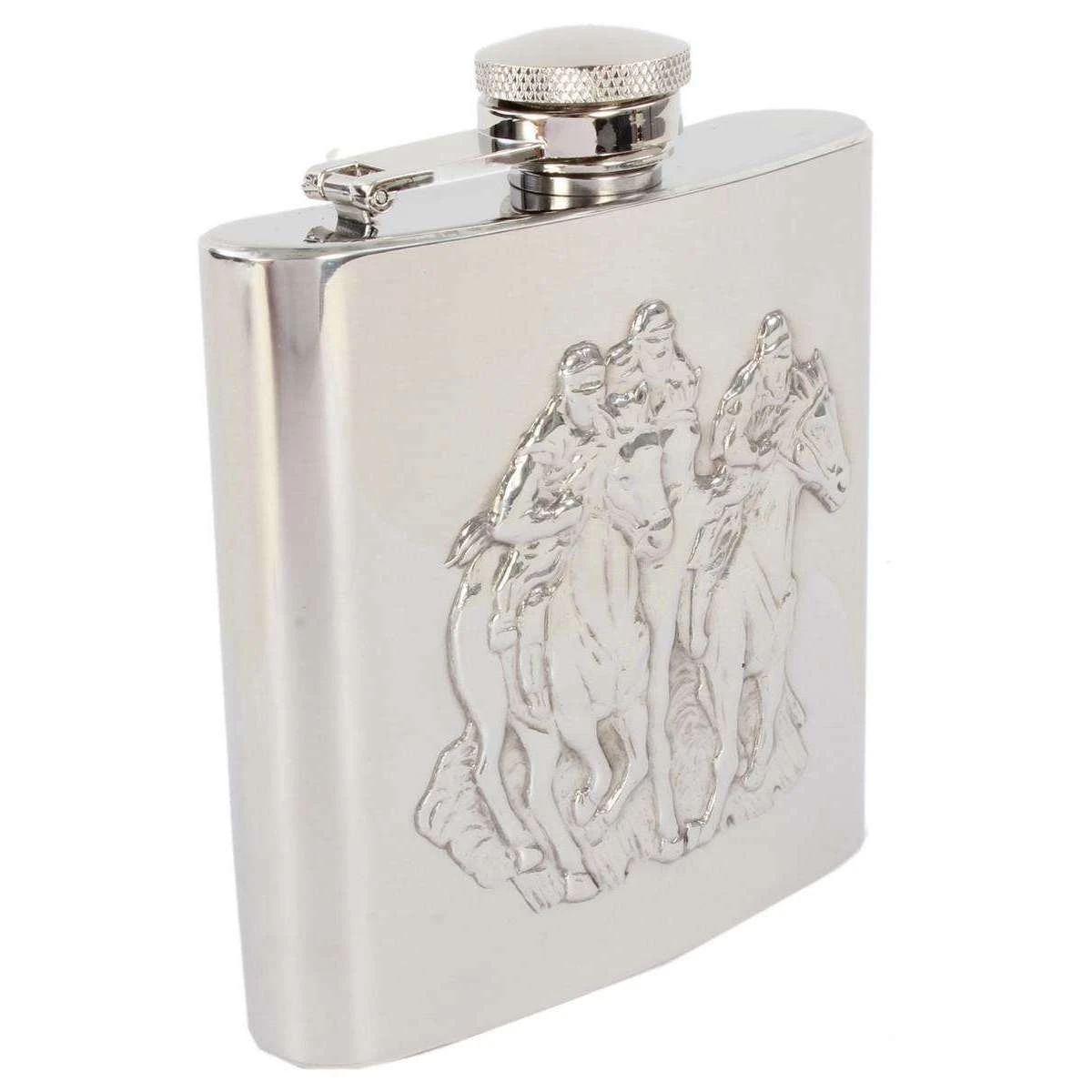 David Van Hagen Horse Racing 6oz Hip Flask - Silver