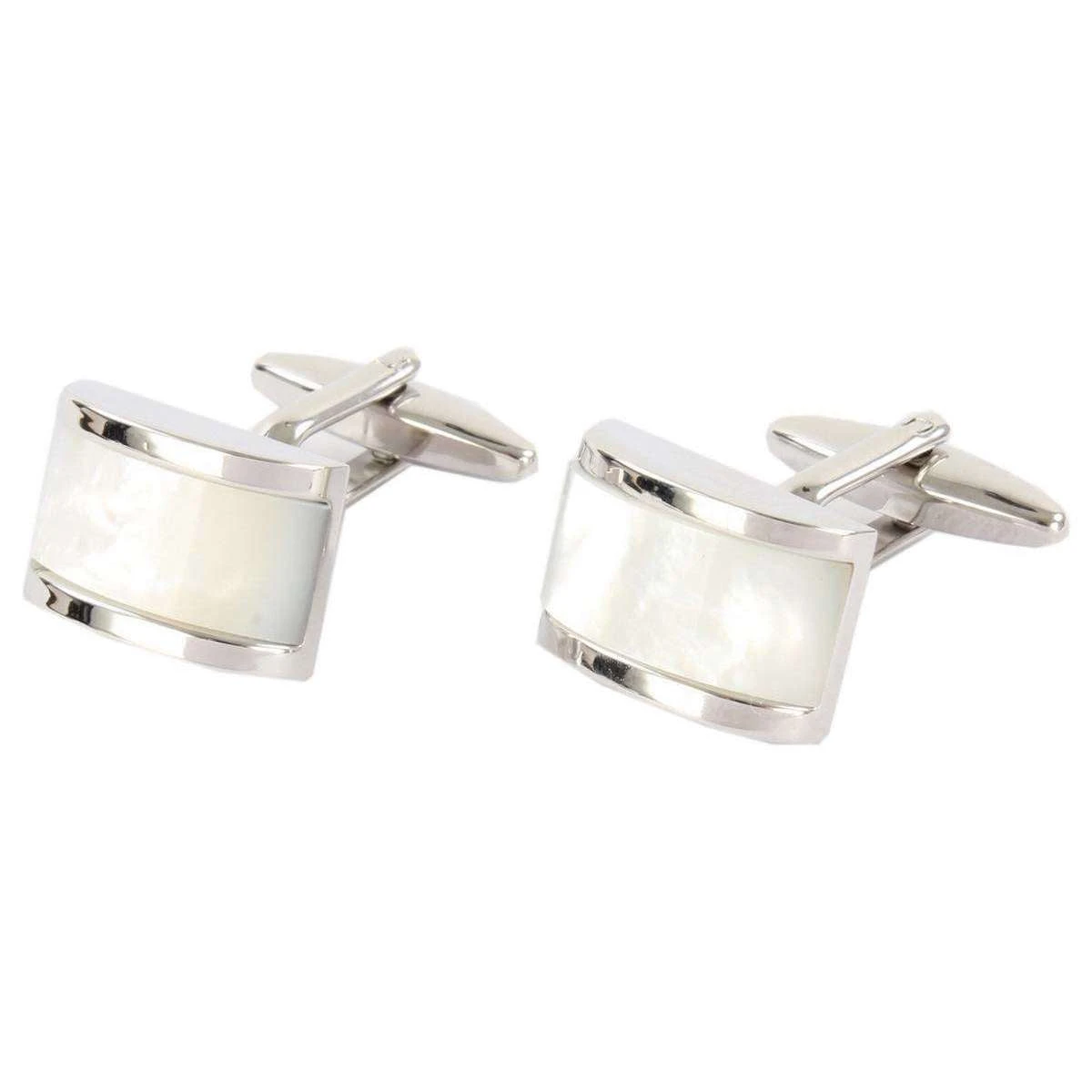 David Van Hagen Mother Of Pearl Domed Rectangle Cufflinks - Silver/Cream