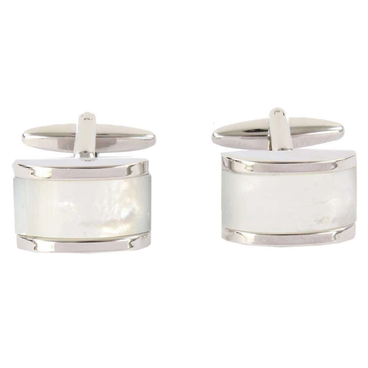 David Van Hagen Mother Of Pearl Domed Rectangle Cufflinks - Silver/Cream - Image 2