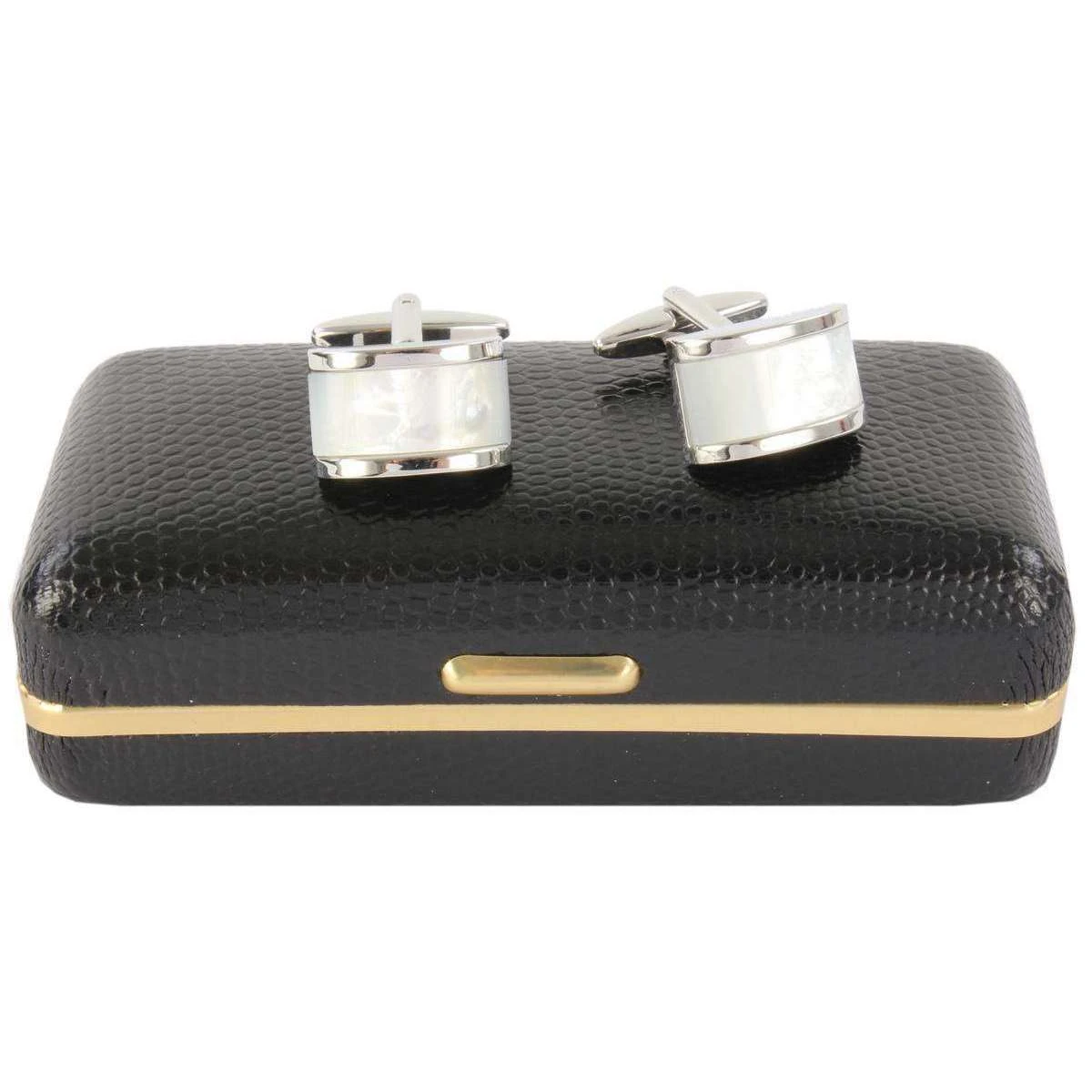 David Van Hagen Mother Of Pearl Domed Rectangle Cufflinks - Silver/Cream - Image 5