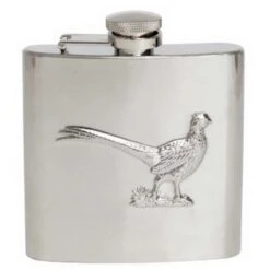 David Van Hagen Pheasant 6oz Hip Flask - Silver