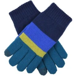 Dents Block Striped Touchscreen Knitted Gloves - Navy/Teal