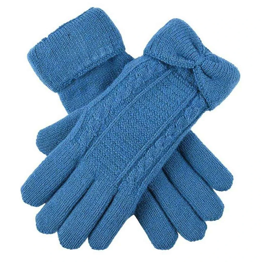 Dents Cable Knit Bow Gloves - Royal Blue