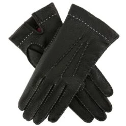 Dents Danbury Cashmere Lined Gloves - Black/Ivory White/Rose Red