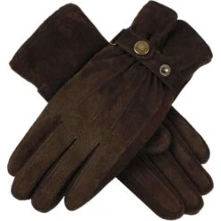 Dents Laura Strap Detail Suede Gloves- Mocca Brown