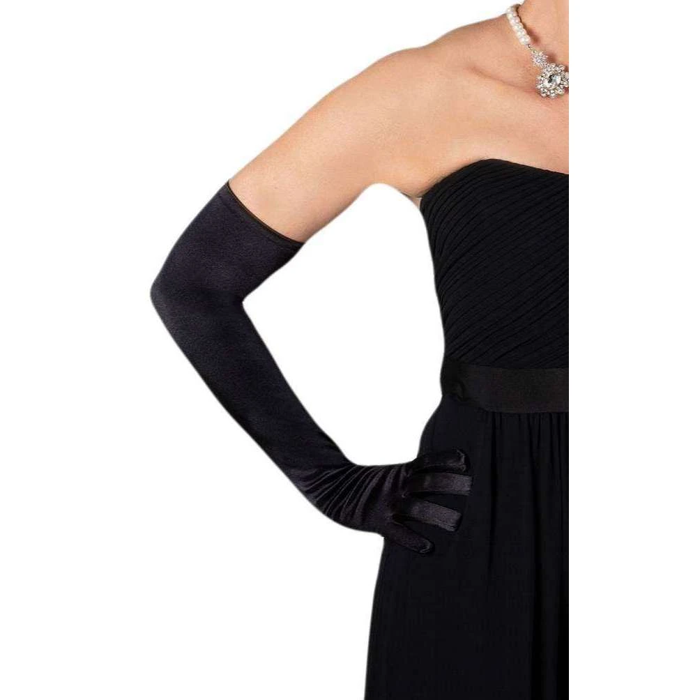 Dents Long Satin Shoulder Length Evening Gloves - Black - Image 2