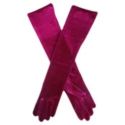 Dents Long Velvet Shoulder Length Evening Gloves - Peony Pink