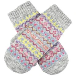 Dents Neon Fairisle Knitted Mittens - Dove Grey