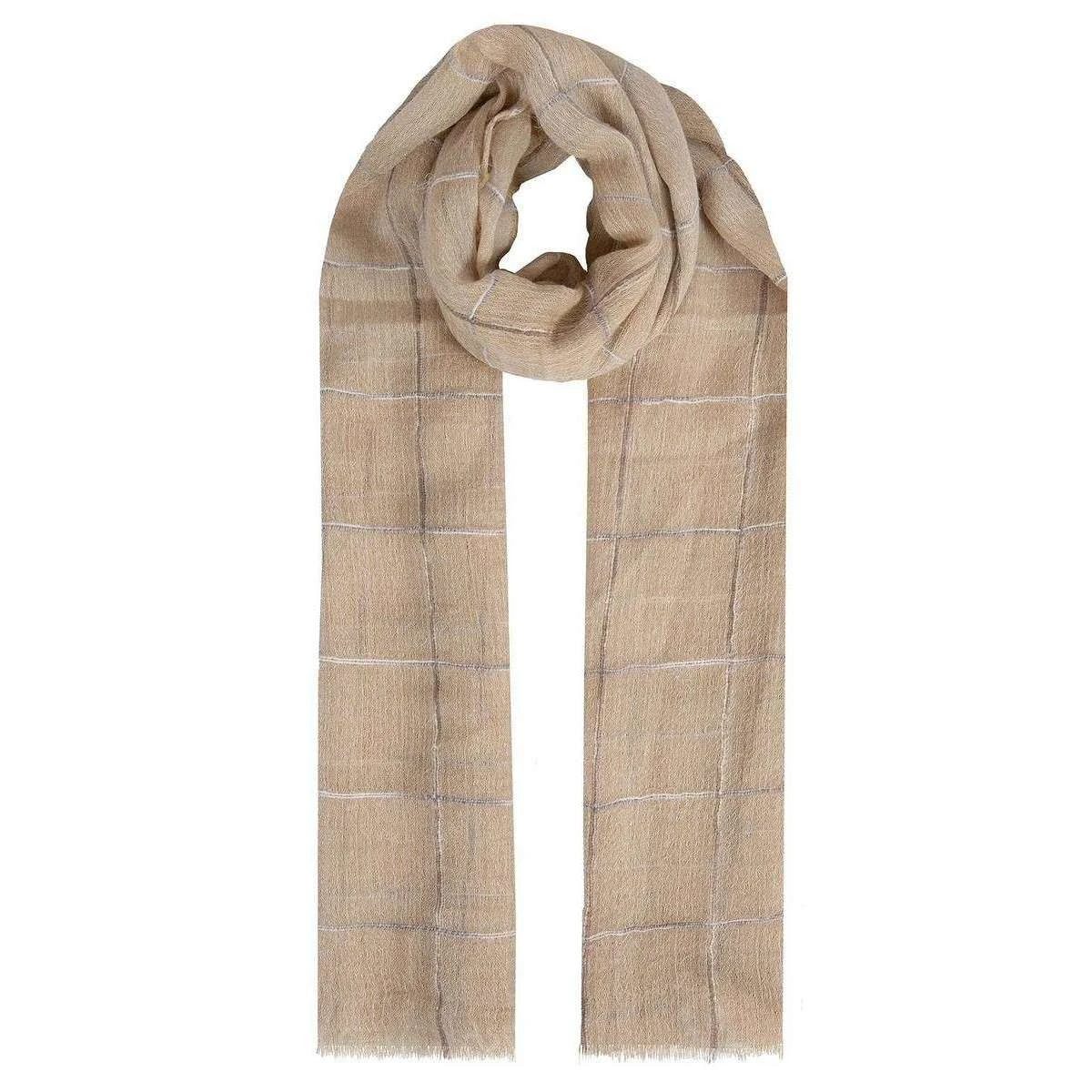 Dents Windowpane Check Lightweight Scarf - Oat Beige