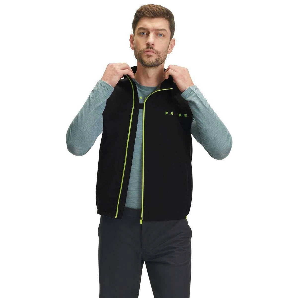 Falke Light Biking Waistcoat - Black/Lime Green - Image 6