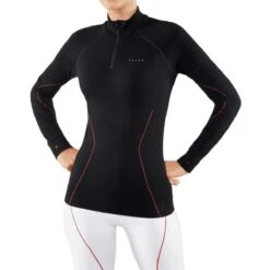 Falke Maximum Warm Tight Fit Long Sleeve Zipped Shirt - Black/Red