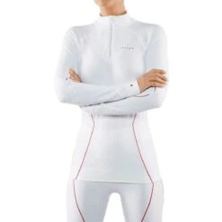 Falke Maximum Warm Tight Fit Long Sleeve Zipped Shirt - White/Red
