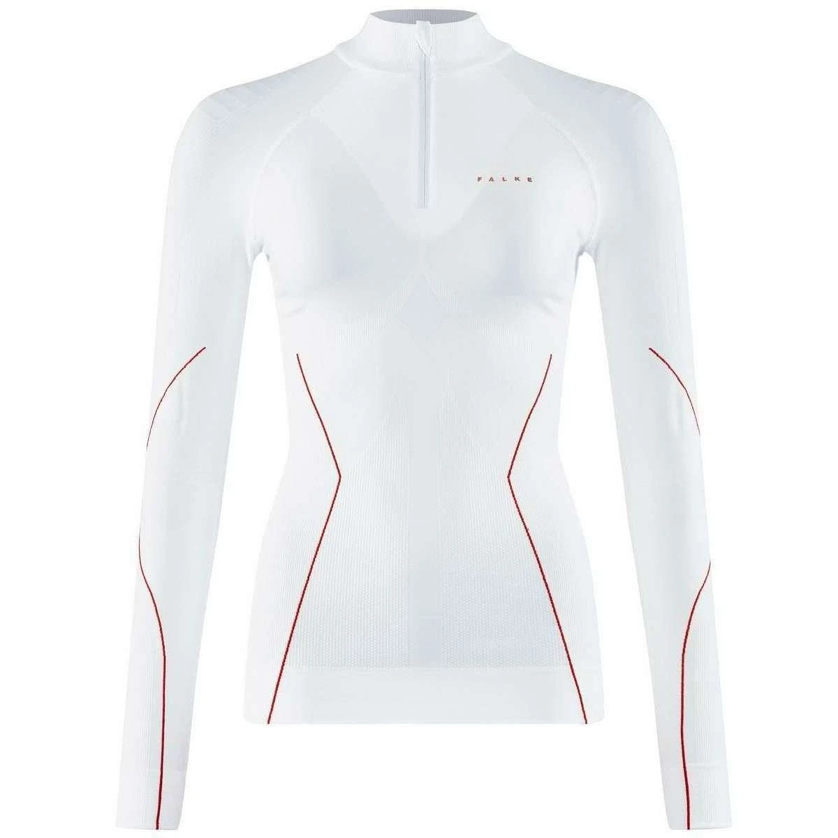 Falke Maximum Warm Tight Fit Long Sleeve Zipped Shirt - White/Red - Image 2
