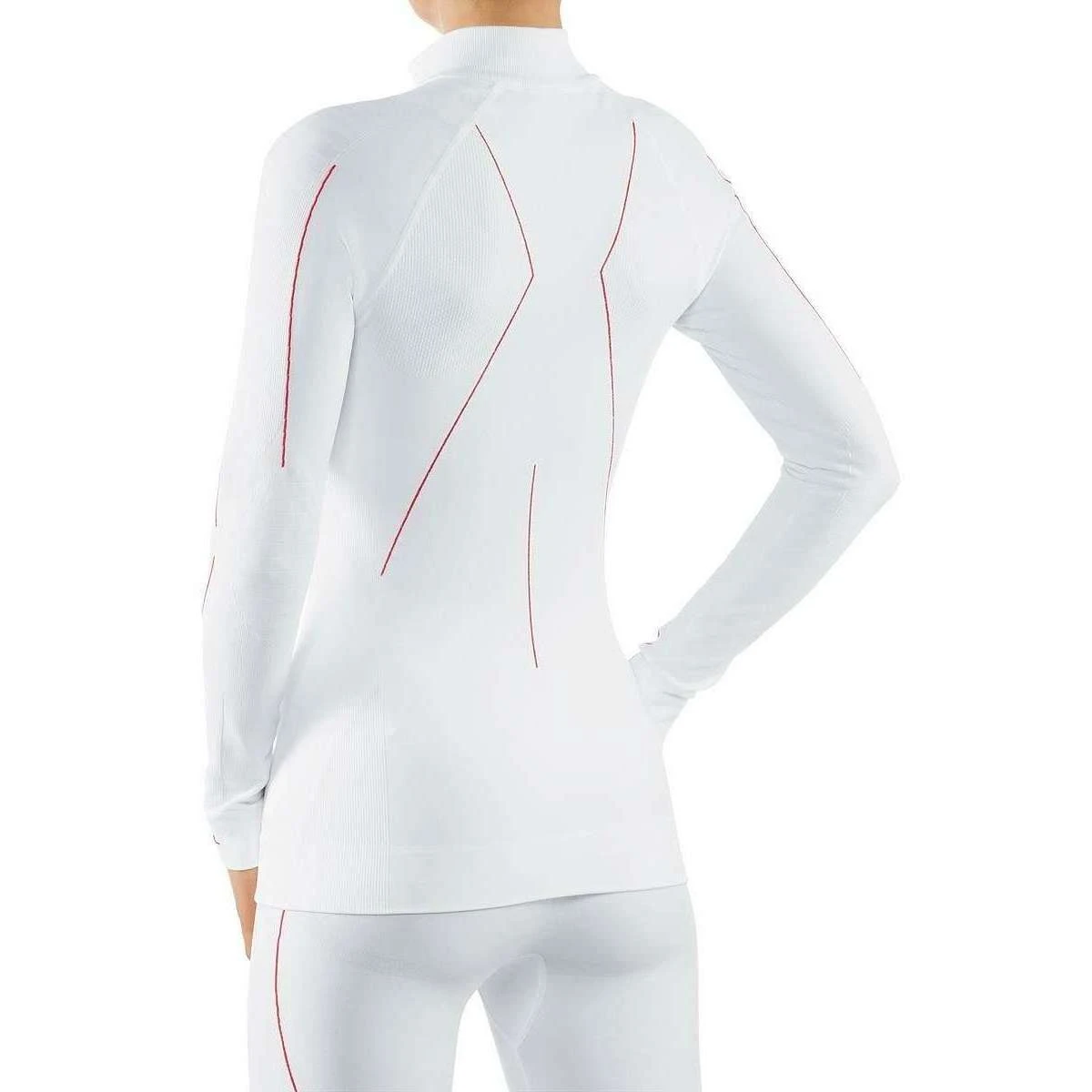 Falke Maximum Warm Tight Fit Long Sleeve Zipped Shirt - White/Red - Image 3